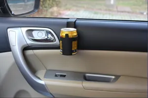 Universal car door cup holder, multi-functional vehicle organizer for drinks and phones.