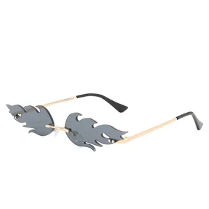 Gafas de Sol Sin Montura a la Moda con Forma de Llama para Mujer Patrón de Fuego Personalidad Gafas de Sol de Novedad Fiesta