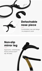 Detail der abnehmbaren Nasenpads und rutschfesten ergonomischen Bügel der Kinderbrille