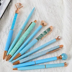 Blauwe Balpen Set 9Stuks Diamant Hart Vorm Schattig Kantoor Briefpapier Details