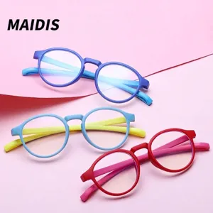 Monturas de Gafas Anti-Luz Azul para Niños Silicona Redonda Retro Ópticas para Niños Niñas Niños Marco Suave Ligero