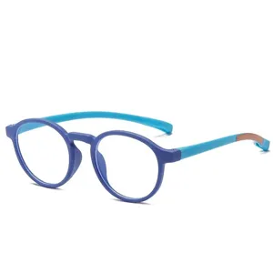 Gafas bloqueadoras de luz azul para niños con montura redonda de silicona azul flexible