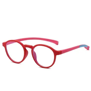Gafas anti-luz azul de silicona roja para niños con montura rosa de gran comodidad