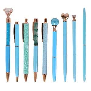 Creatief Diamant Balpen Set Roestvrij Staal Aluminiumlegering Kunststof Blauwe Inkt Schrijfpennen Kantoor Schoolbenodigdheden