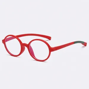 Leuchtend rote runde Silikon-Kinderbrille mit Blaulichtfilter und flexiblem Rahmen