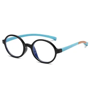 Flexible ovale Silikon-Kinderbrille gegen Blaulicht in Schwarz und Blau