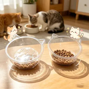 Bol pour chat en plastique transparent avec un joli design d'oreilles de chat, idéal pour l'eau.