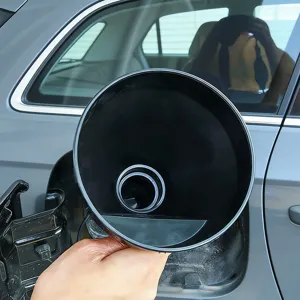 Detail view of the black plastic car fuel funnel showing its wide mouth and internal design.