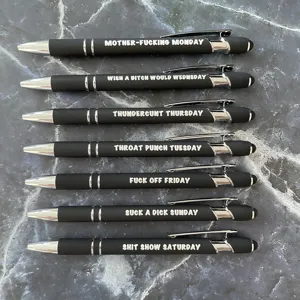 Σετ 7 αστείων στυλό διαρκείας με άκρη stylus, μαύρα στυλό γραφείου.