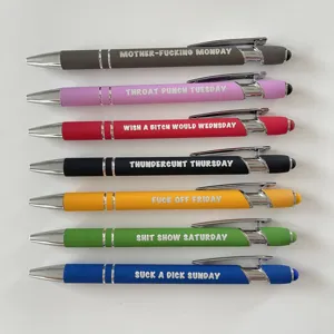 Lustiges 7-teiliges Kugelschreiber-Set mit Touchpen-Spitzen und buntem Büro-Briefpapier.