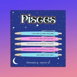 Pisces themed retractable ballpoint pen set, cute 5-piece stationery gift set.