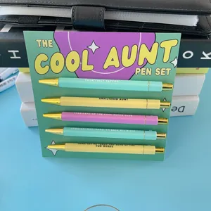 Σετ Στυλό Cool Aunt 5 Τεμάχια Χαριτωμένα Πολύχρωμα Στυλό Δώρο για Γυναίκες και Φίλες