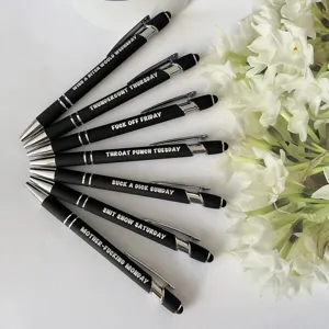 Lustiges Kugelschreiber 7er Set schwarze Touch Pen Stifte mit humorvollen Sprüchen Büro.