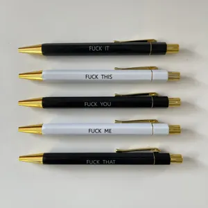 Lustiges negatives Kugelschreiber-Set mit 5 Stueck in Schwarz und Weiss mit goldenen Details.