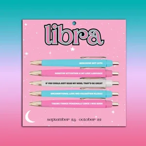 Libra zodiac ballpoint pen set with 5 retractable pens on paper card for daily office use.