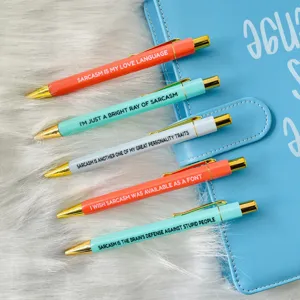 5er Pack lustige sarkastische Kugelschreiber Set mit goldenem Clip für Büro und Schule