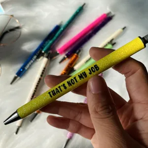 Lustiger Spruch einziehbarer Kugelschreiber mit glitzerndem gelben Schaft für das Büro.