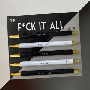 Lustiges Zitat Kugelschreiber Set, 5 Stueck schwarz weisse Stifte fuer Buero Geschenk.