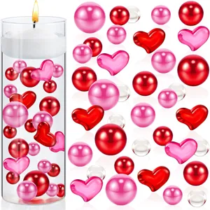Set di decorazione con perle e cuori rossi per vasi da tavolo per feste e matrimoni.