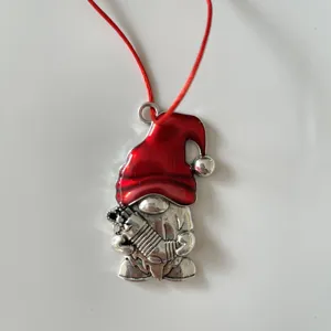 Christmas tree ornament hanging gnome pendant with red hat silver accordion metal holiday decor