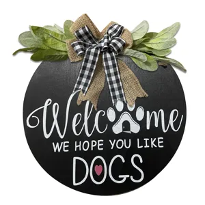 Wooden Cat Dog Welcome Door Sign Hanging Plaque With Bowknot Rustic Front Door Decoration For Porch Yard Home Decor Gift