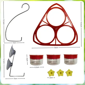 Hummingbird feeder hanging suction cup kit with plastic jars and red flower feeding ports