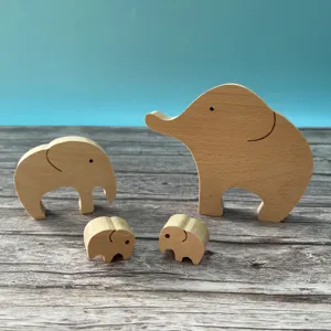 Wooden Elephant Mother And Child Figurine Set Cute Animal Sculpture Desktop Home Decor Mother's Day Gift