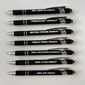 Lustiges tageskugelschreiber set 7stk schwarze stift mit humorvollen zitaten geschenk.