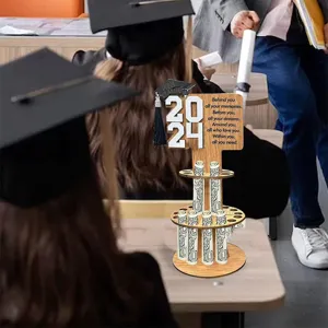 Tiered wooden 2024 graduation money holder gift for grad party celebration table decor