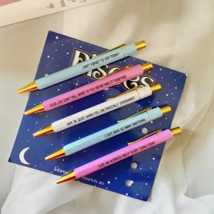 Set di 5 penne a sfera retrattili a tema costellazione con carta decorativa, penne carine.