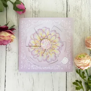 DIY fustella per carta fiore di dalia meccanismo piegatura iris dettaglio carta