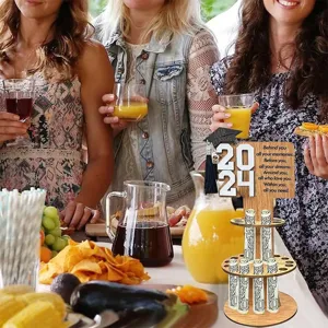 Wooden tiered graduation money holder 2024 cash gift stand for party decoration details