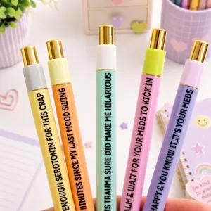 5-pack mental health humor ballpoint pens pastel cute aesthetic office stationery gifts