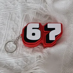 Red and white number 67 keychain cute backpack pendant novelty fidget toy accessory item