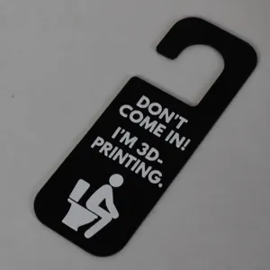 Funny 3D printing door hanger sign detail, novelty toilet door sign with clear text.