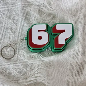 67 Number Keychain Metal Fidget Pendant Green Red White Design Key Ring Accessories