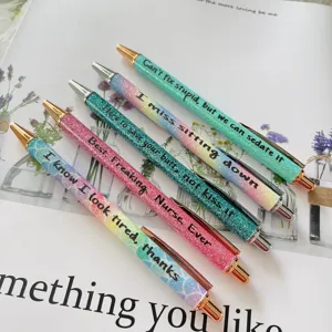 5-pack glitter ballpoint pens set with funny novelty quotes for nurses and office use