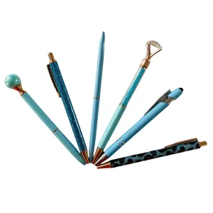 6 Pcs Blue Ballpoint Pen Set Cute Diamond Crystal Glitter Stationery Office Supplies