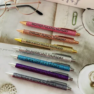 7pcs funny glitter ballpoint pens set with weekly novelty quotes for office school stationery