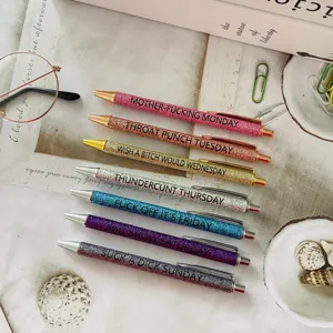 7pcs funny glitter ballpoint pens set, weekly novelty office stationery gifts for fun.