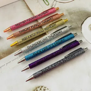7pcs funny glitter ballpoint pens set weekly novelty gag pens for office stationery
