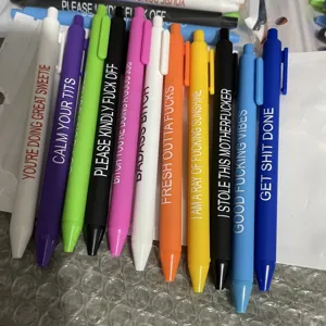 Funny retractable ballpoint pens 11 pcs set, sarcastic quote novelty pens for office desk decor.