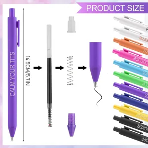 Detailed structure and dimensions of funny retractable gel pens set with multi-color options.