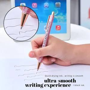 Pink glitter ballpoint pen with smooth black ink, quick-drying novelty writing pen.