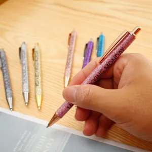 7pcs glitter retractable ballpoint pens set with metallic accents and stylish designs for office.
