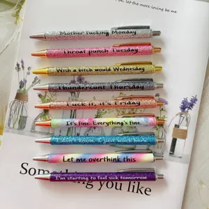 Funny glitter ballpoint pen set daily week quote novelty office stationery gift supplies