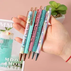 Colorful glitter ballpoint pen set with funny quotes novelty pens for daily office use.
