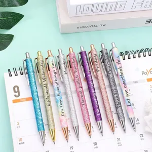 Glitter ballpoint pen set, funny daily quotes and days of the week print, metal clip detail