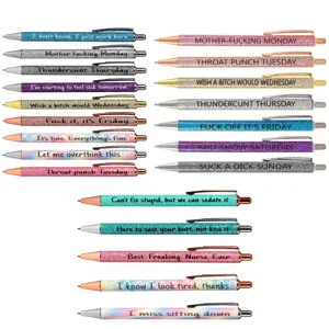 Funny Ballpoint Pen Set Stainless Steel PU Leather Novelty Slogan Pens Office School Stationery Writing Supplies Gift
