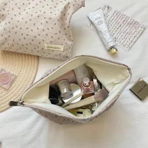 Blumenmuster Canvas Kosmetiktasche mit grossem Fassungsvermögen und Reissverschluss